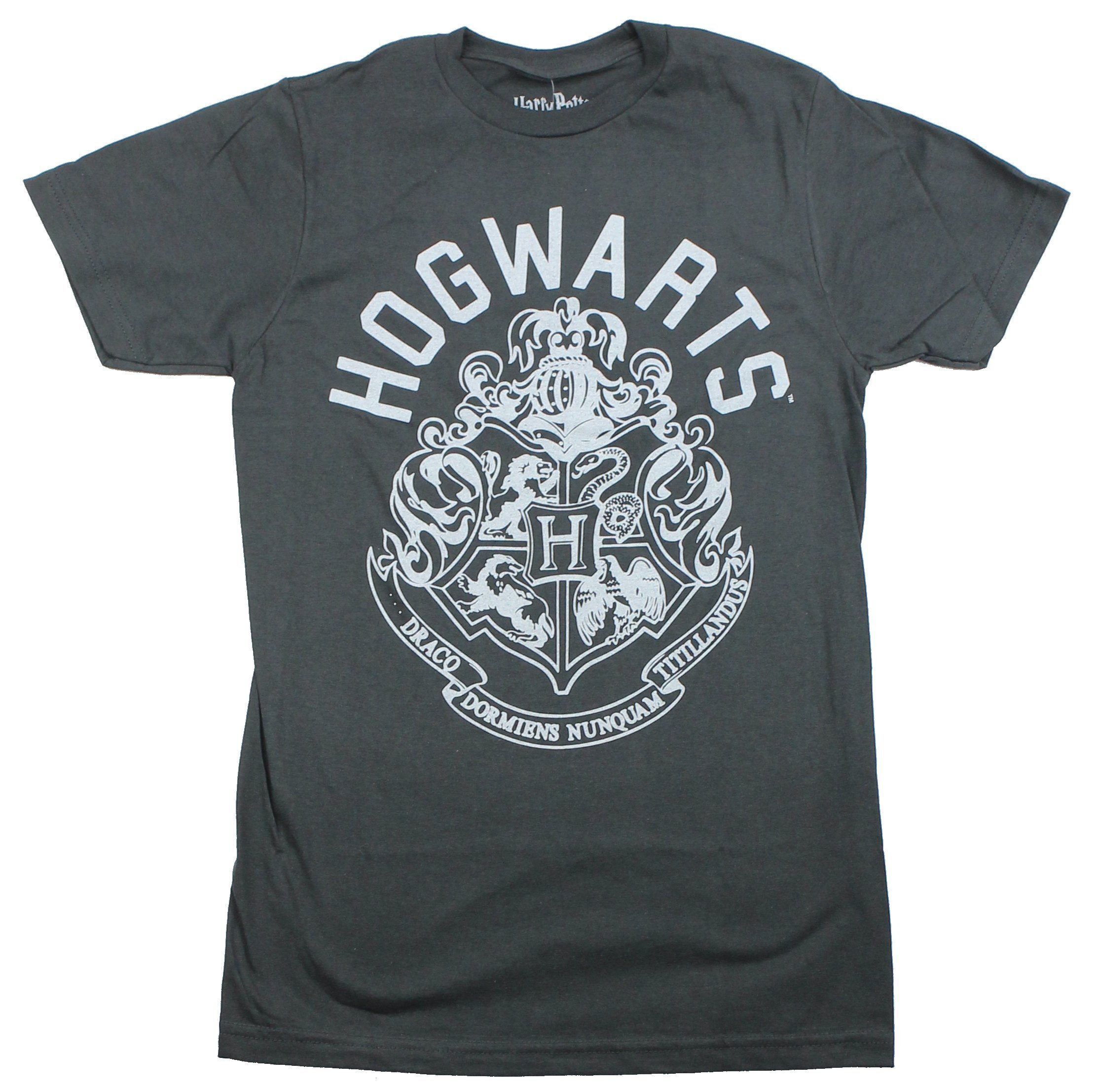 Harry Potter Mens T-Shirt - Gray Hogwarts Print Ornate Crest Image ...