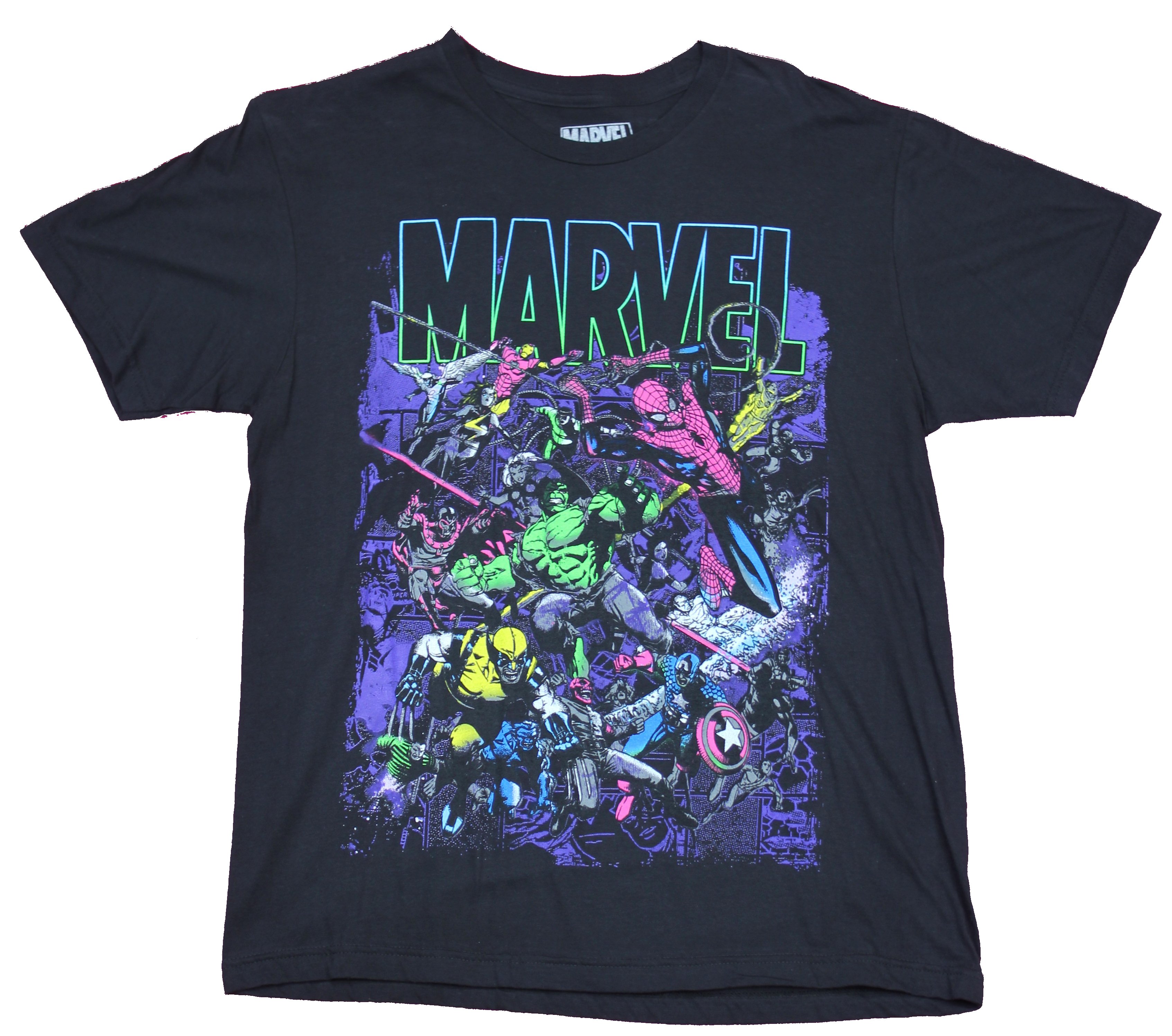 Marvel Comics Mens T-Shirt - Day Glow Attacking Group Under Marvel | eBay