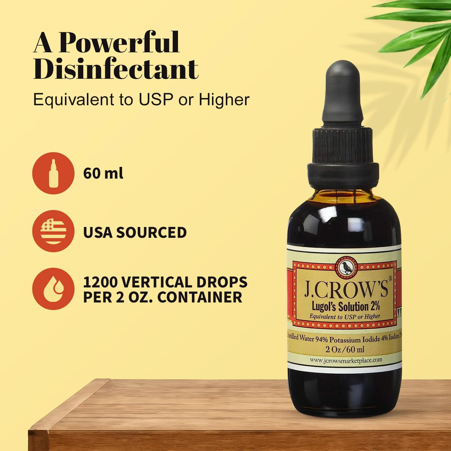 J.CROW'S Lugol's Solution Iodine 2 Percent Thyroid Support and Energy 2 fl oz - Picture 2 of 5