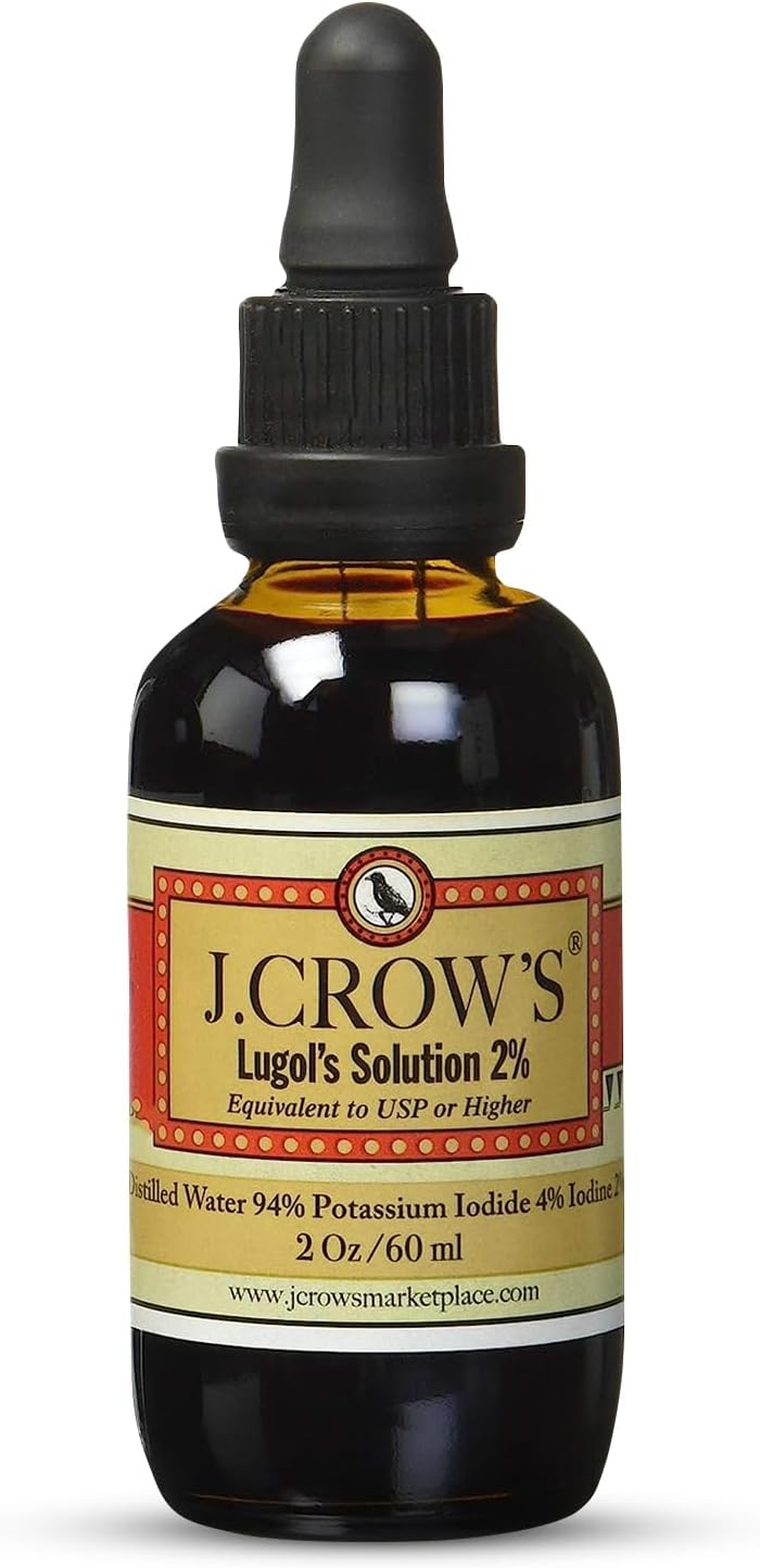 J.CROW'S Lugol's Solution Iodine 2 Percent Thyroid Support and Energy 2 fl oz - Picture 1 of 5