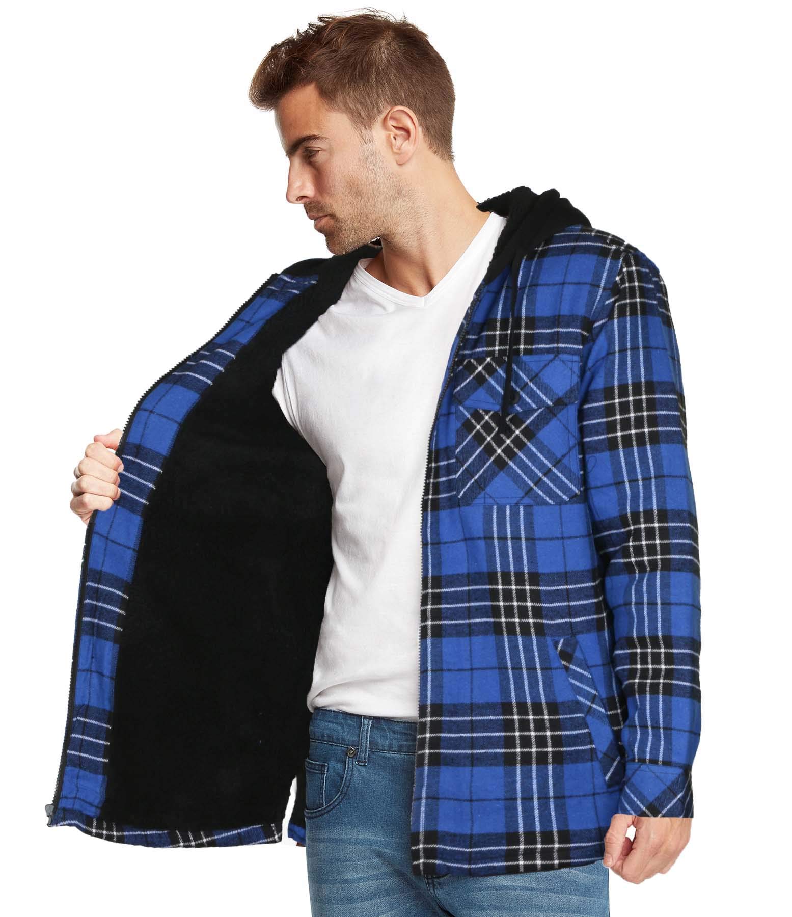 9 Crowns Essentials Sherpa Lined Plaid Flannel Hoodie Jacket | eBay