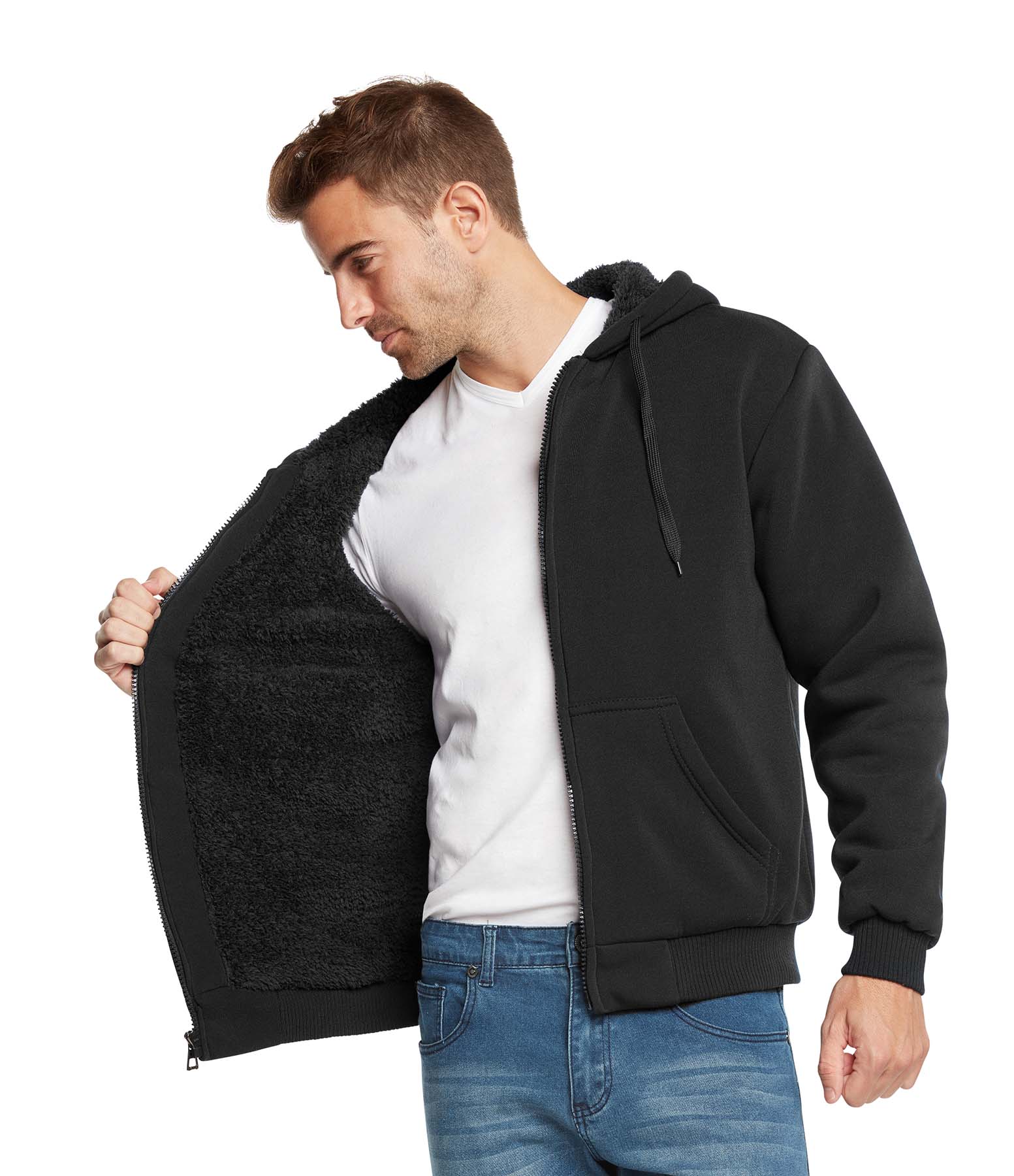 Essentials Men's Sherpa Lined Full-Zip Hooded Fleece Sweatshirt,  Black, X-Small : : Clothing, Shoes & Accessories