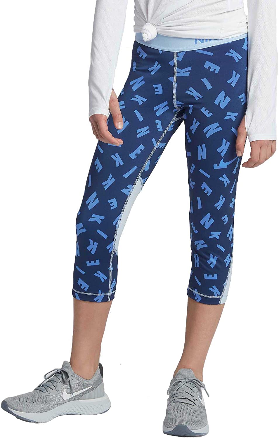 Nike Girl's Pro Dri-Fit Graphic Print Training Compression Tights Capris - Picture 4 of 5