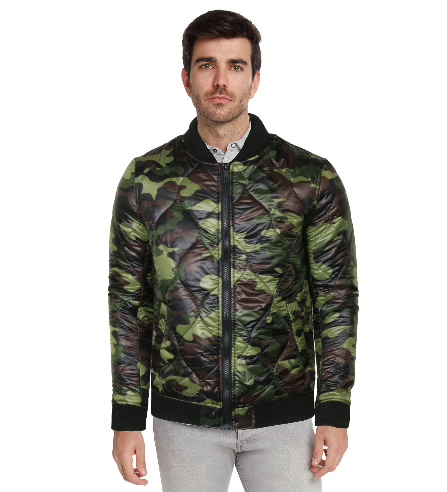 9 Crowns Men's Camoflage Bomber Military Flight Field Camo Quilted ...