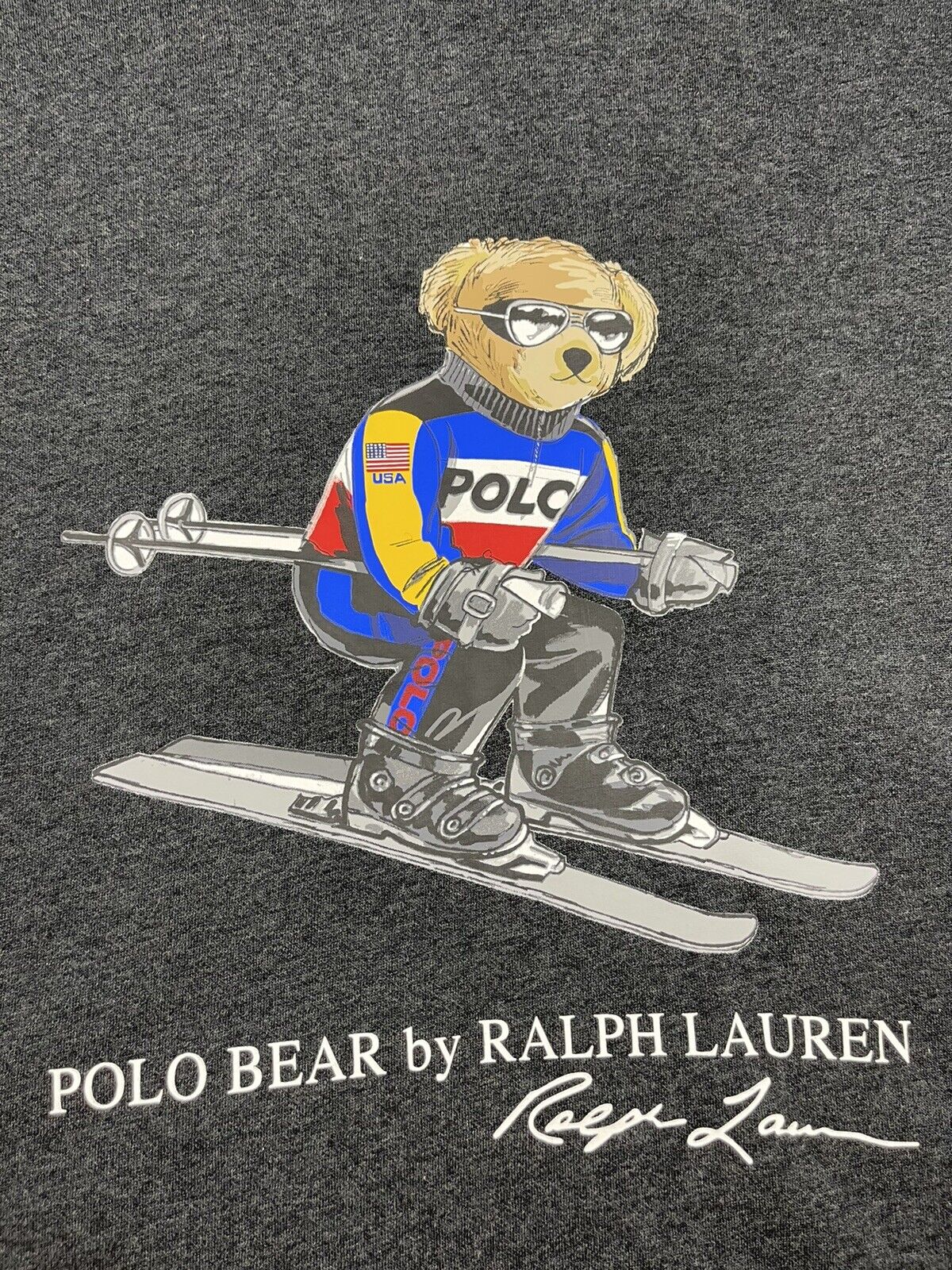 Polo Ralph Lauren Men's Fleece Polo Bear Skiing Ski Hoodie Sweatshirt Grey  NEW