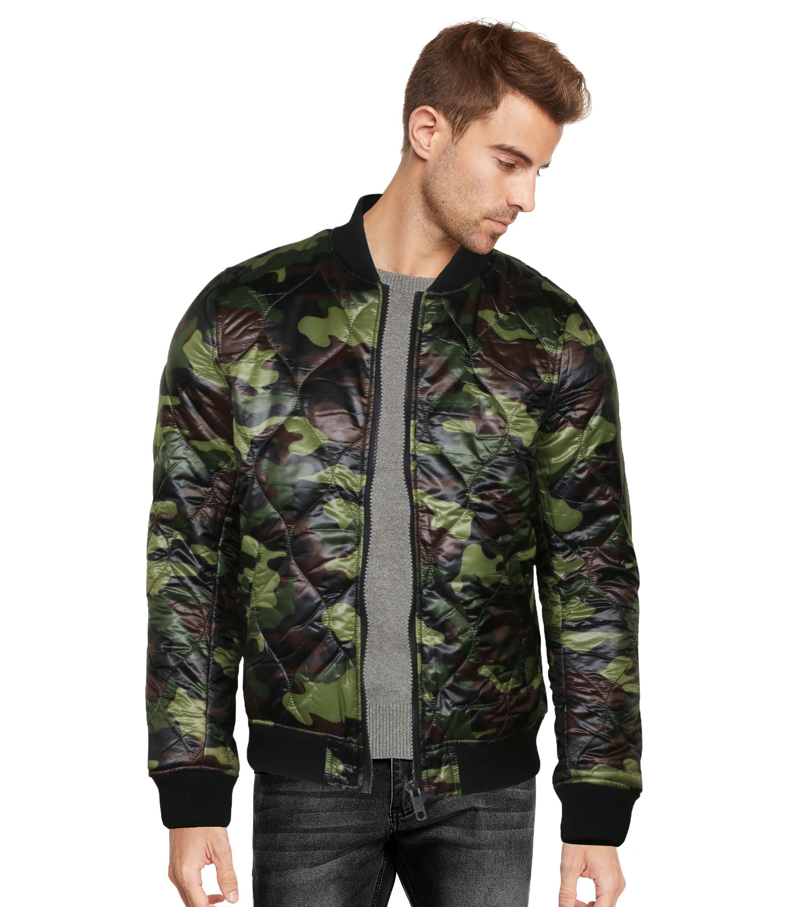 9 Crowns Men's Camoflage Bomber Military Flight Field Camo Quilted ...