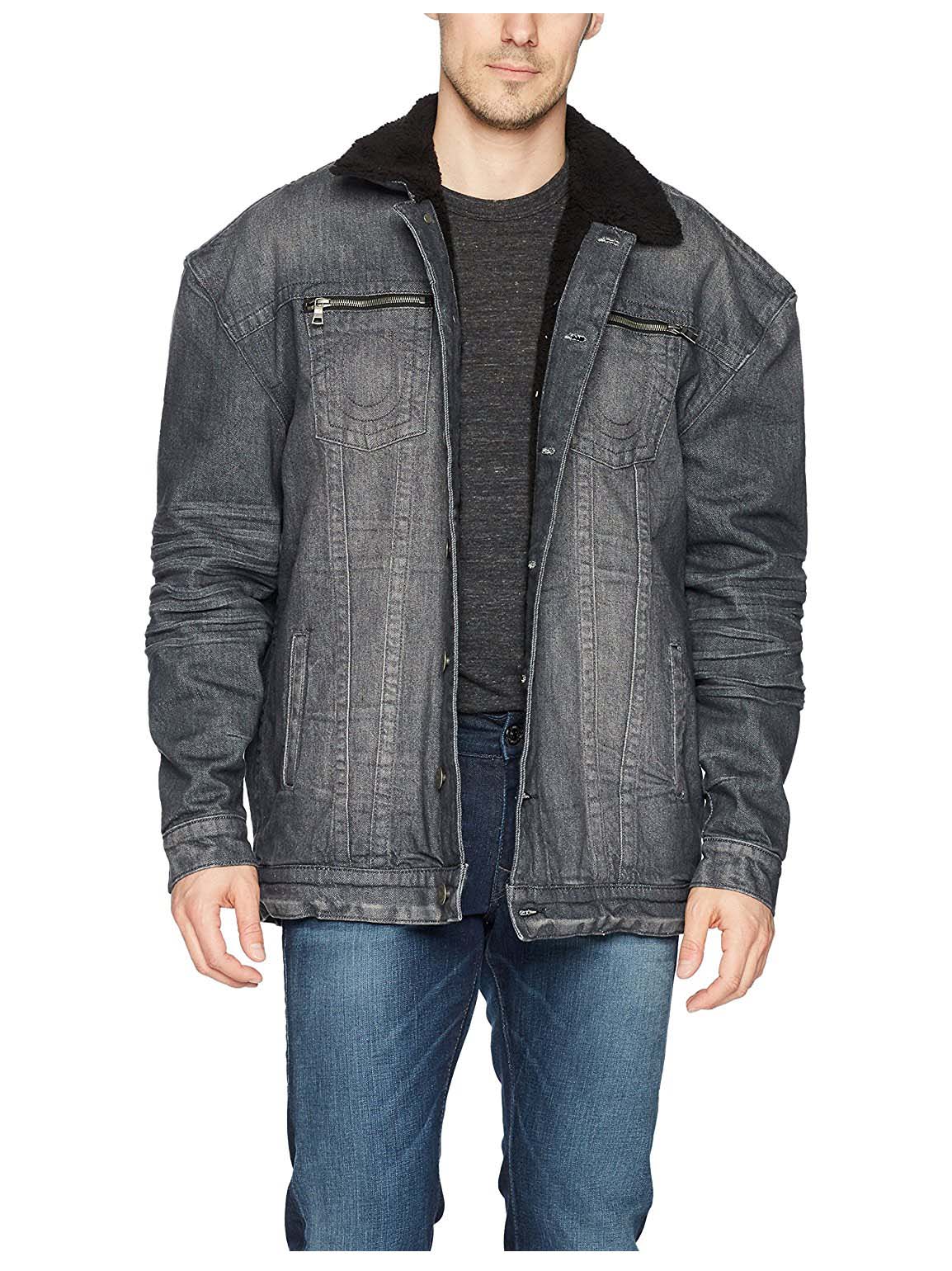 True Religion Jeans Men's Turner Sherpa Lined Denim Trucker Jacket Black $269