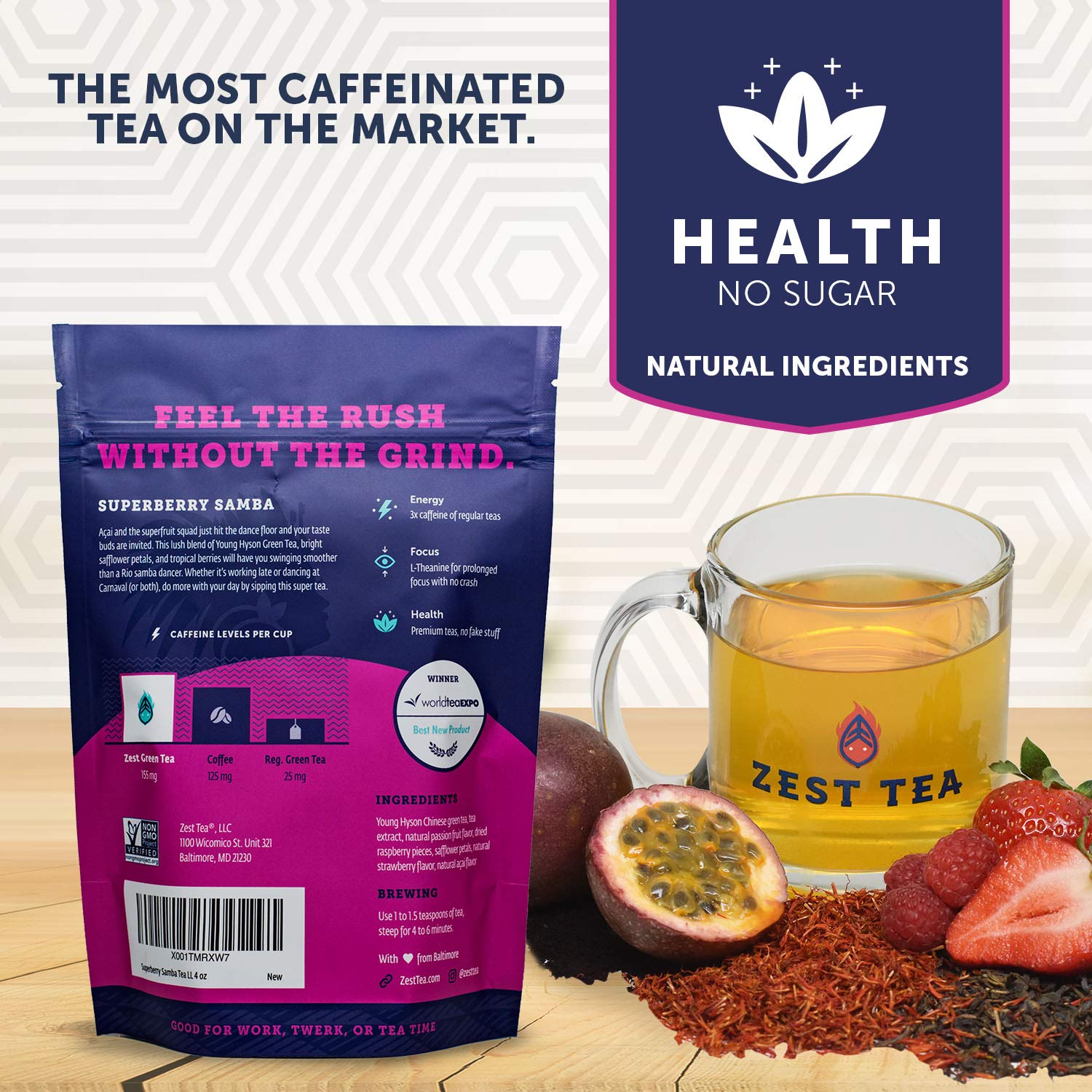 Zest Tea Premium Energy Tea, High Caffeine Coffee Substitute, Perfect For Keto