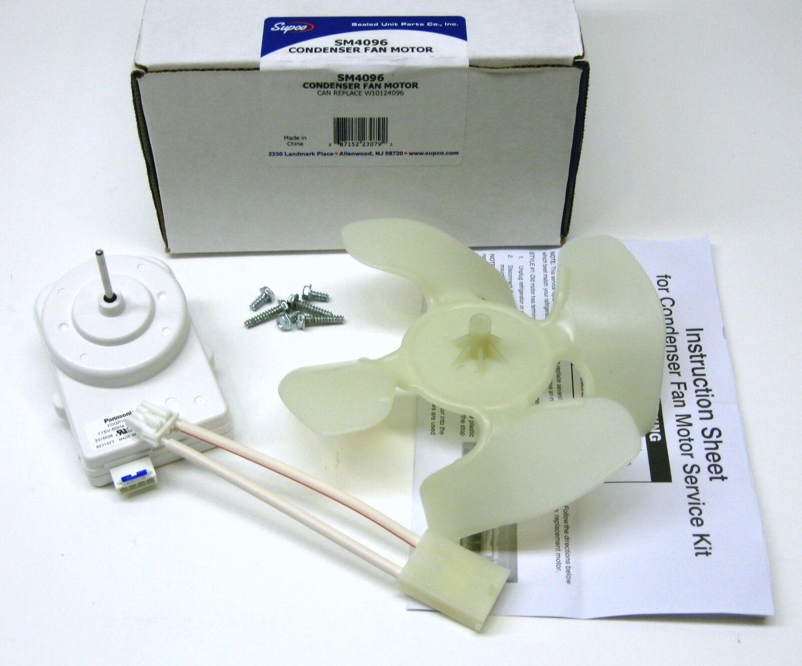 Supco SM4096 for W10124096 W10130108 Whirlpool Kenmore Refrigerator Fan