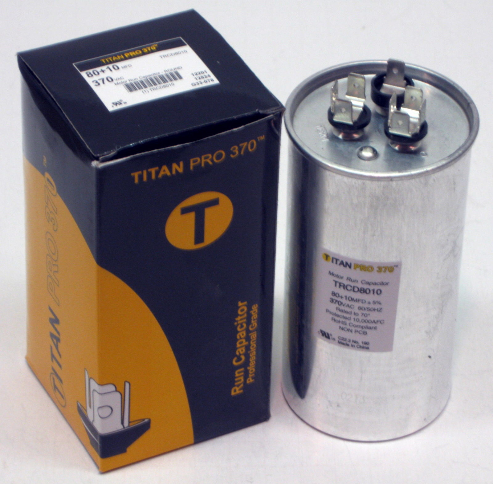 TitanPro TRCD8010 HVAC Round Dual Motor Run Capacitor. 80/10 MFD/UF 370