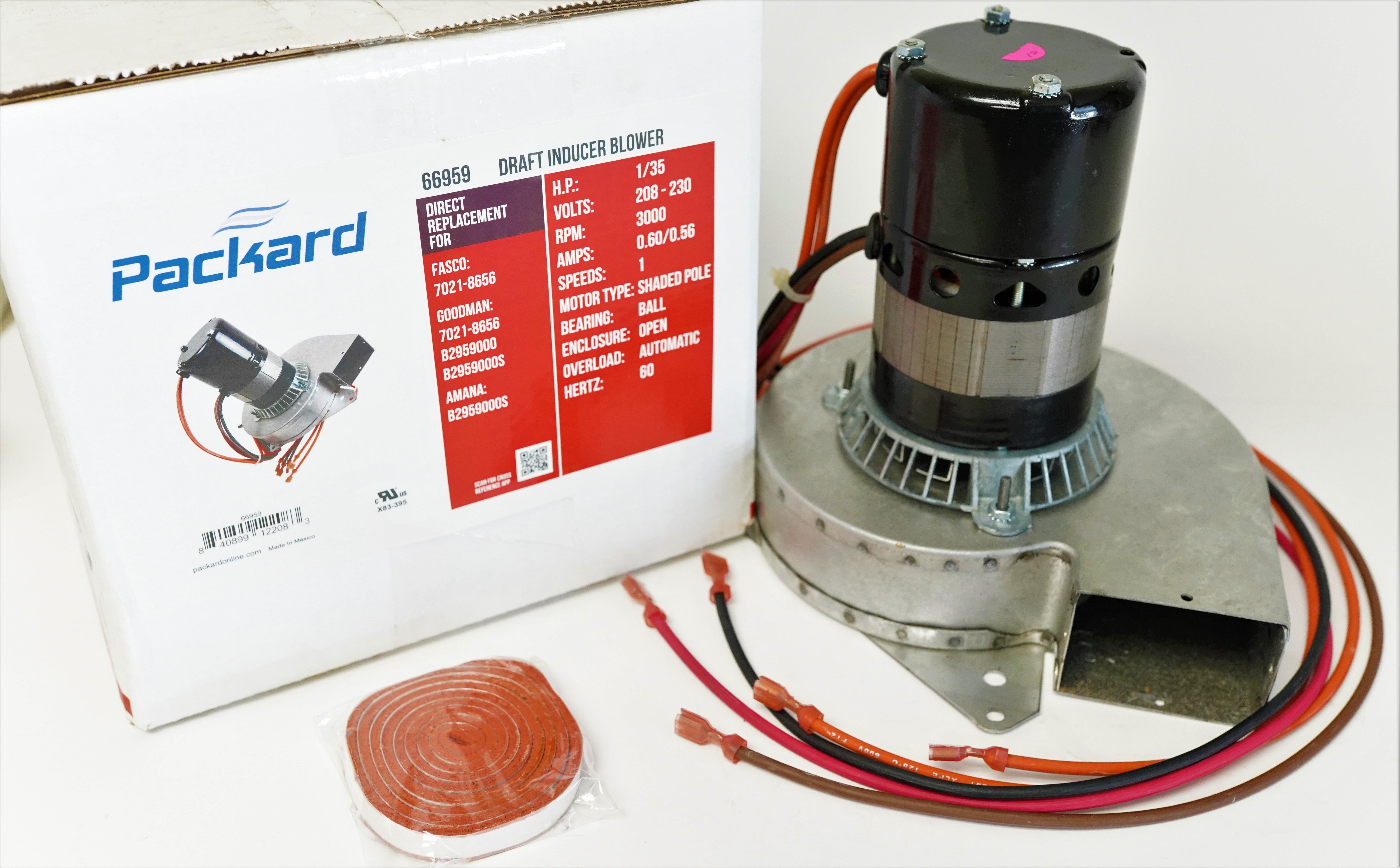 Packard 66959 Furnace Draft Inducer Motor for Goodman, Janitrol, Amana
