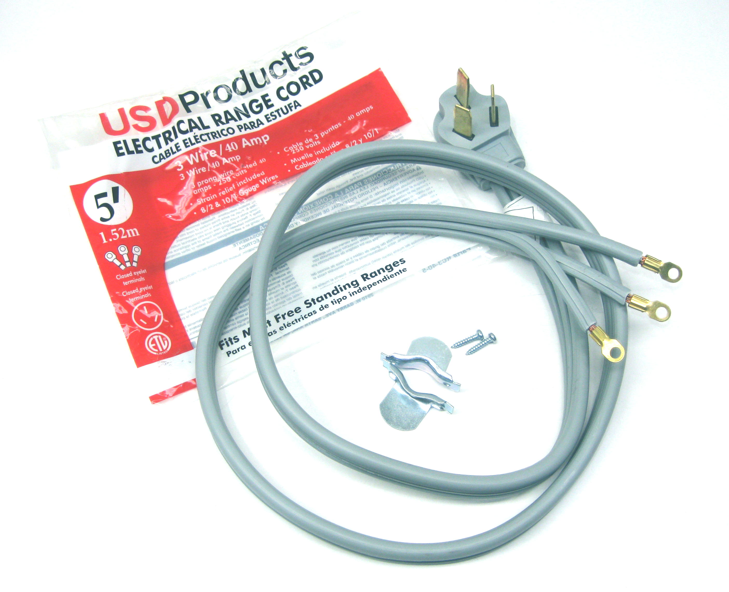 Range Oven Electric Power Cord 3 Prong Wire 40 Amp 5' Foot Heavy Duty