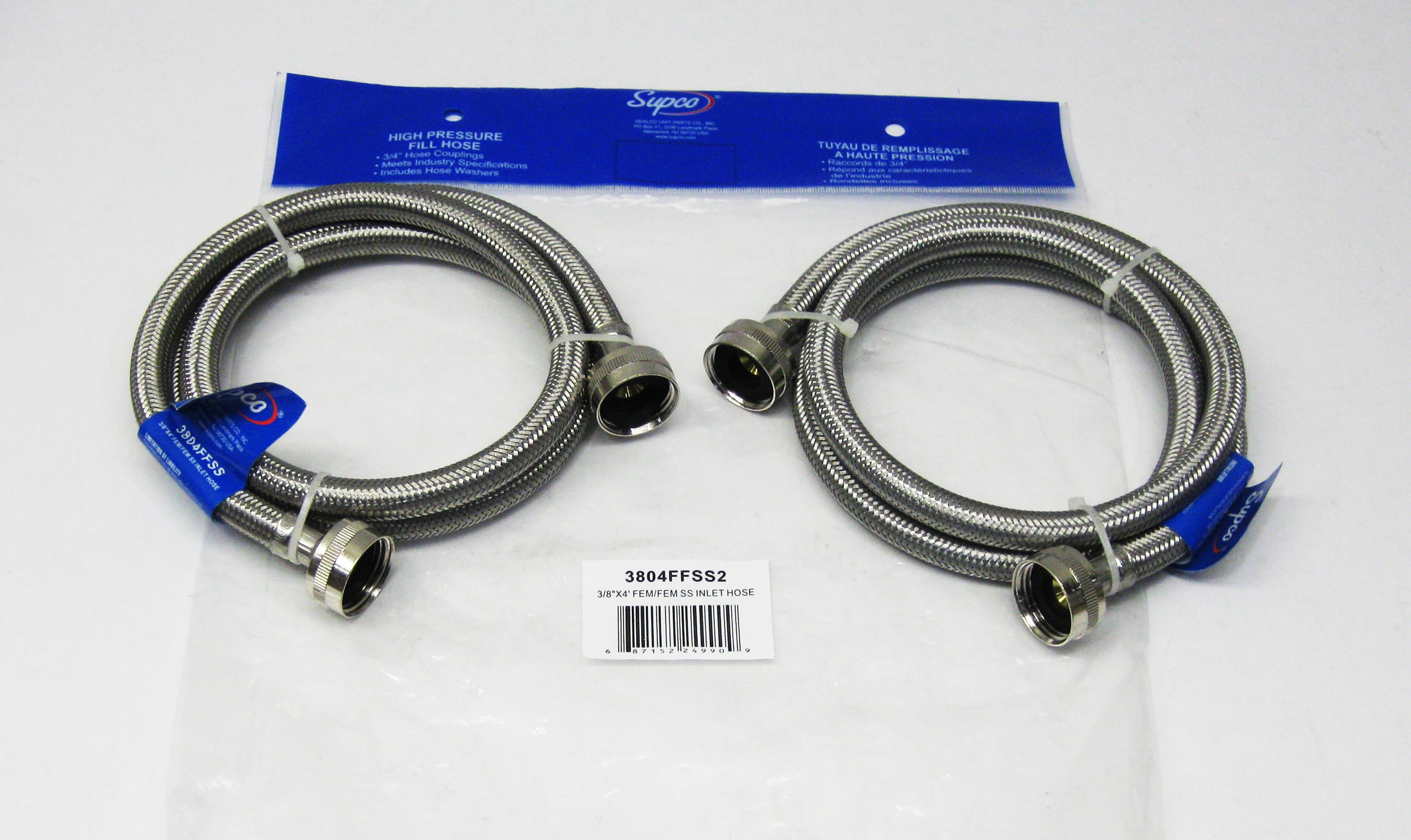 Stainless Steel Washing Machine 4' Set Inlet Fill Hoses with Washers