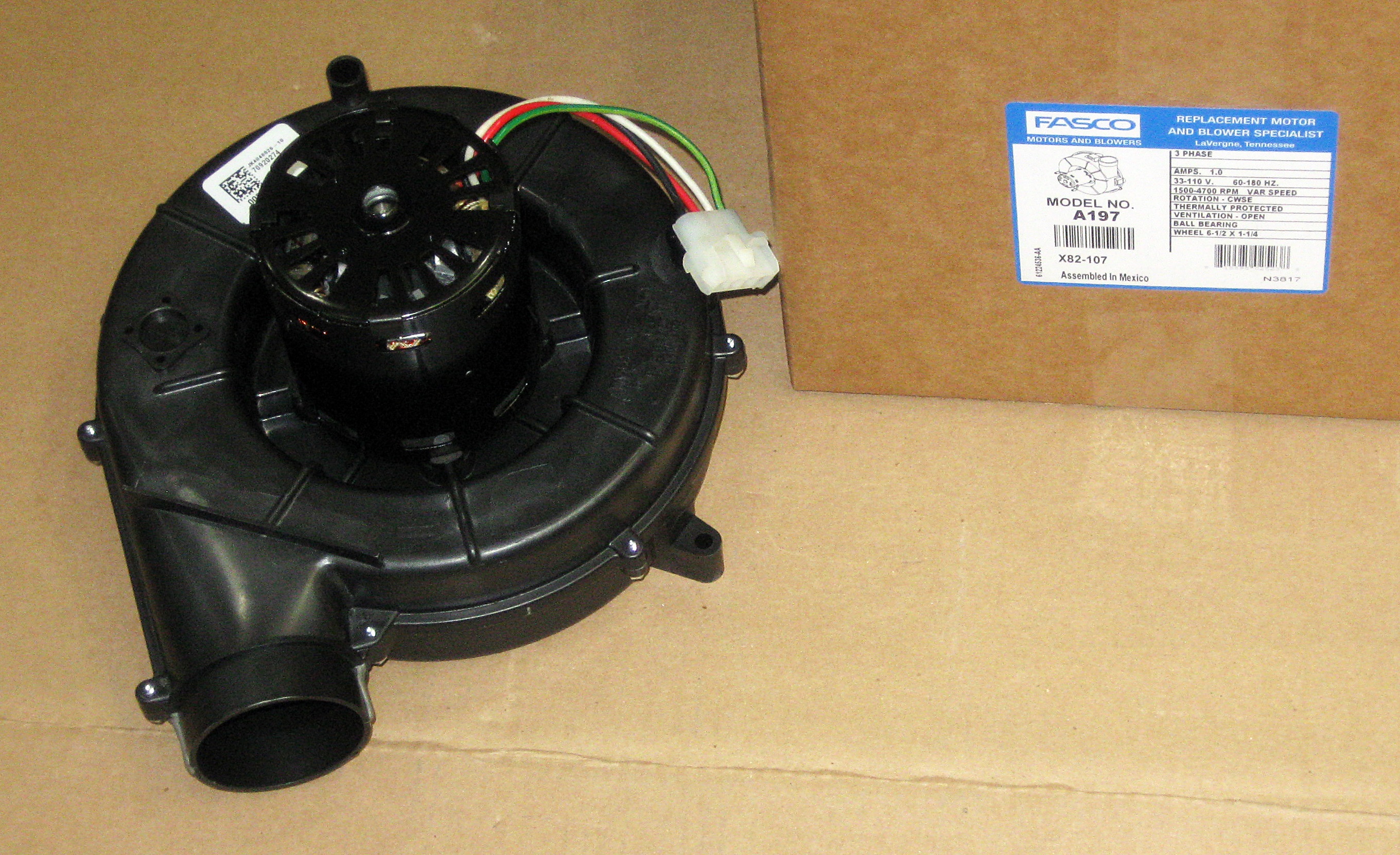 Fasco A197 Furnace Draft Inducer Motor for Trane D342097P01