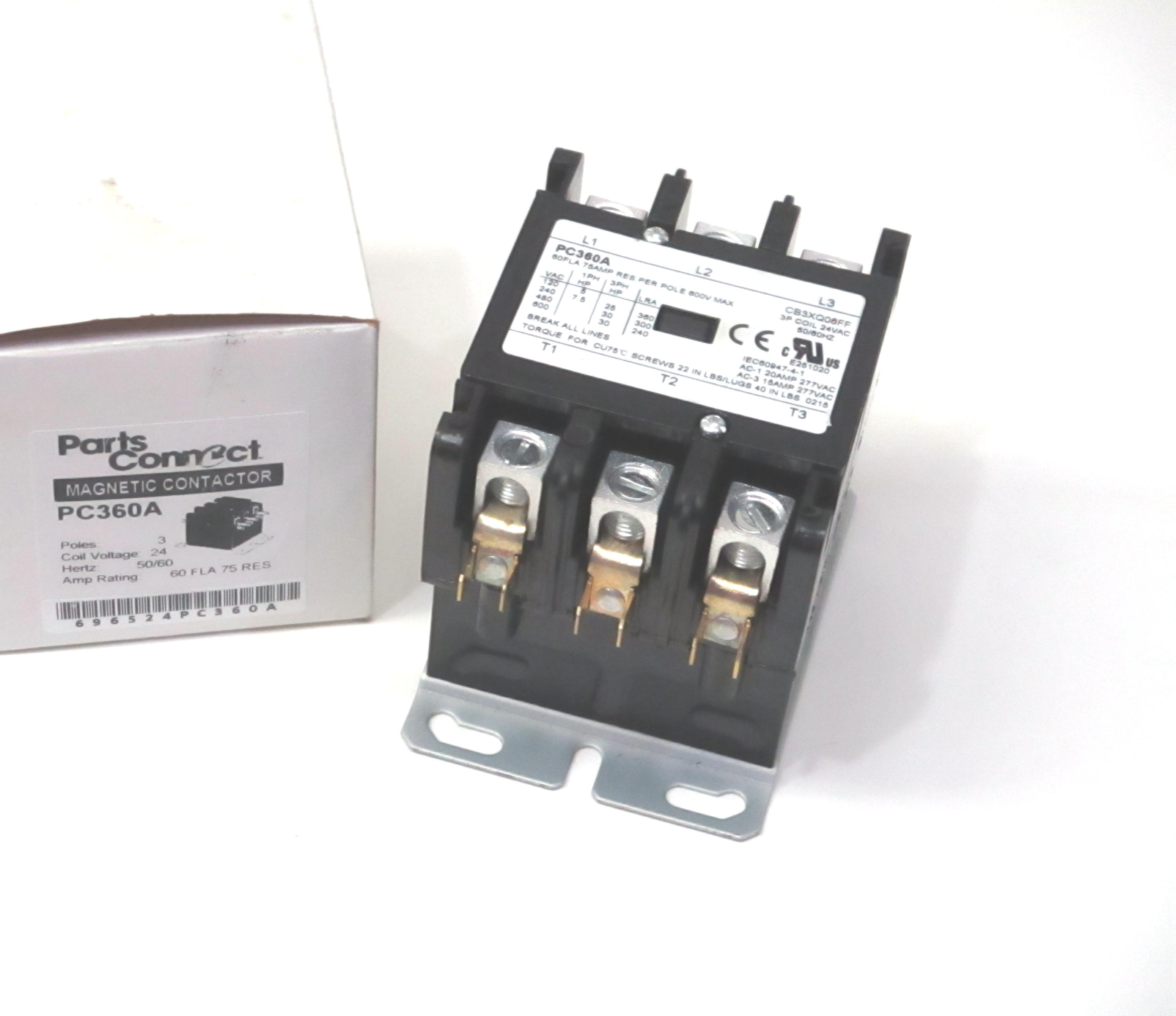 PC360A 3 Pole 60 Amps 24 Volts A/C Air Conditioner Heat Pump Contactor