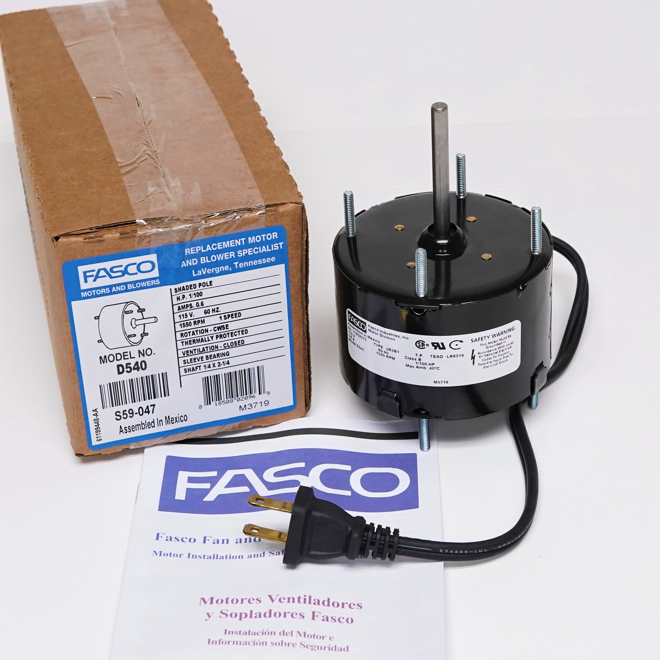 Fasco D540 Bath Kitchen Exhaust Fan Motor 1/100 HP