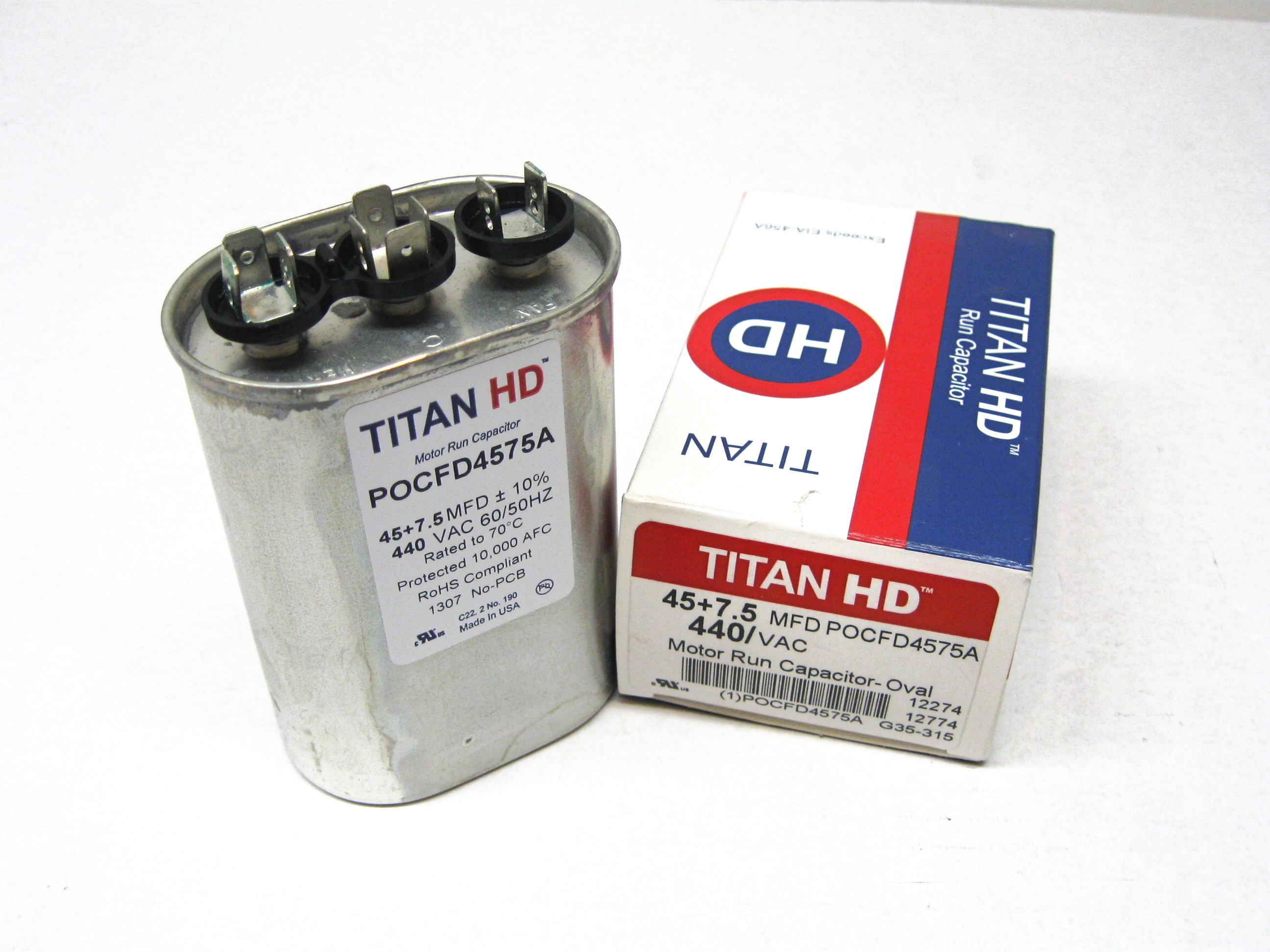 Oval Motor Run Dual Capacitor 45/7.5 MFD/UF 440 Volts POCFD4575A