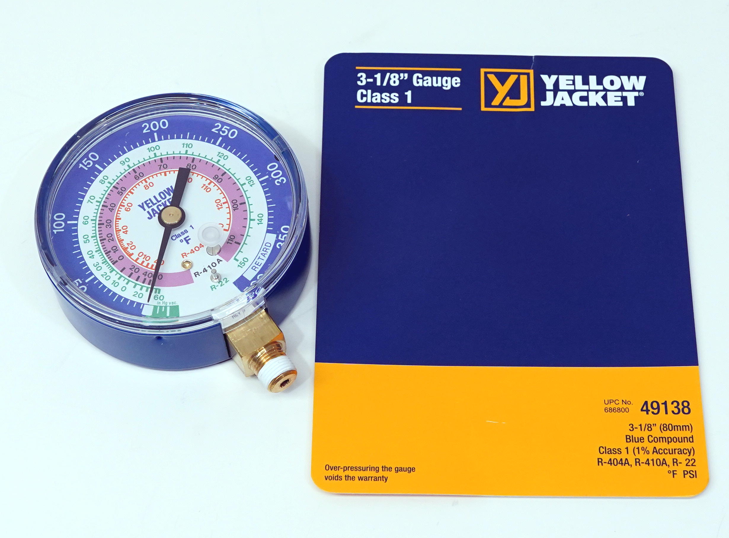 Yellow Jacket 49138 Blue Manifold Pressure Gauge 3 1/8" Low Side R404A