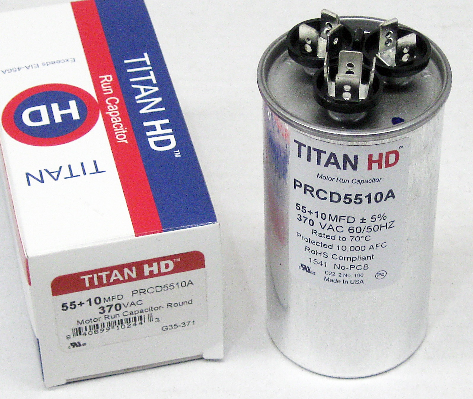 Titan HD HVAC Dual Motor Run Capacitor 55+10 MFD 370 Volt Round