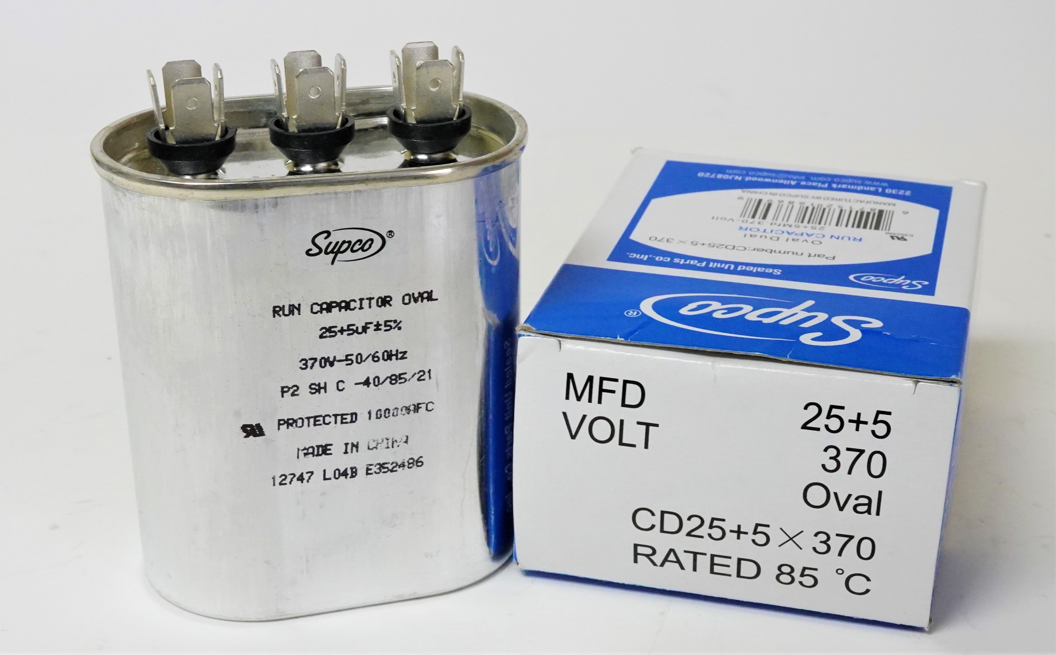 Air Conditioning HVAC Oval Dual Motor Run Capacitor 25 + 5 MFD 370 Volt