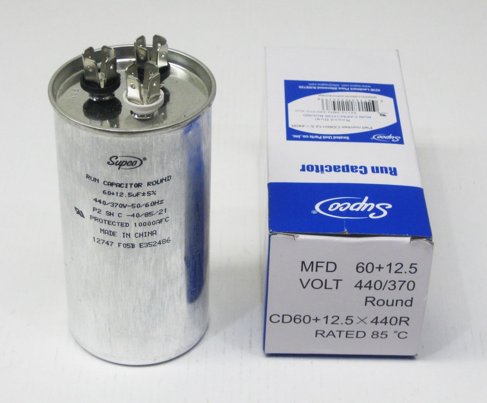 SUPCO CD60+12.5X440R HVAC Round Run Capacitor 60 + 12.5 MFD/UF 440 ...