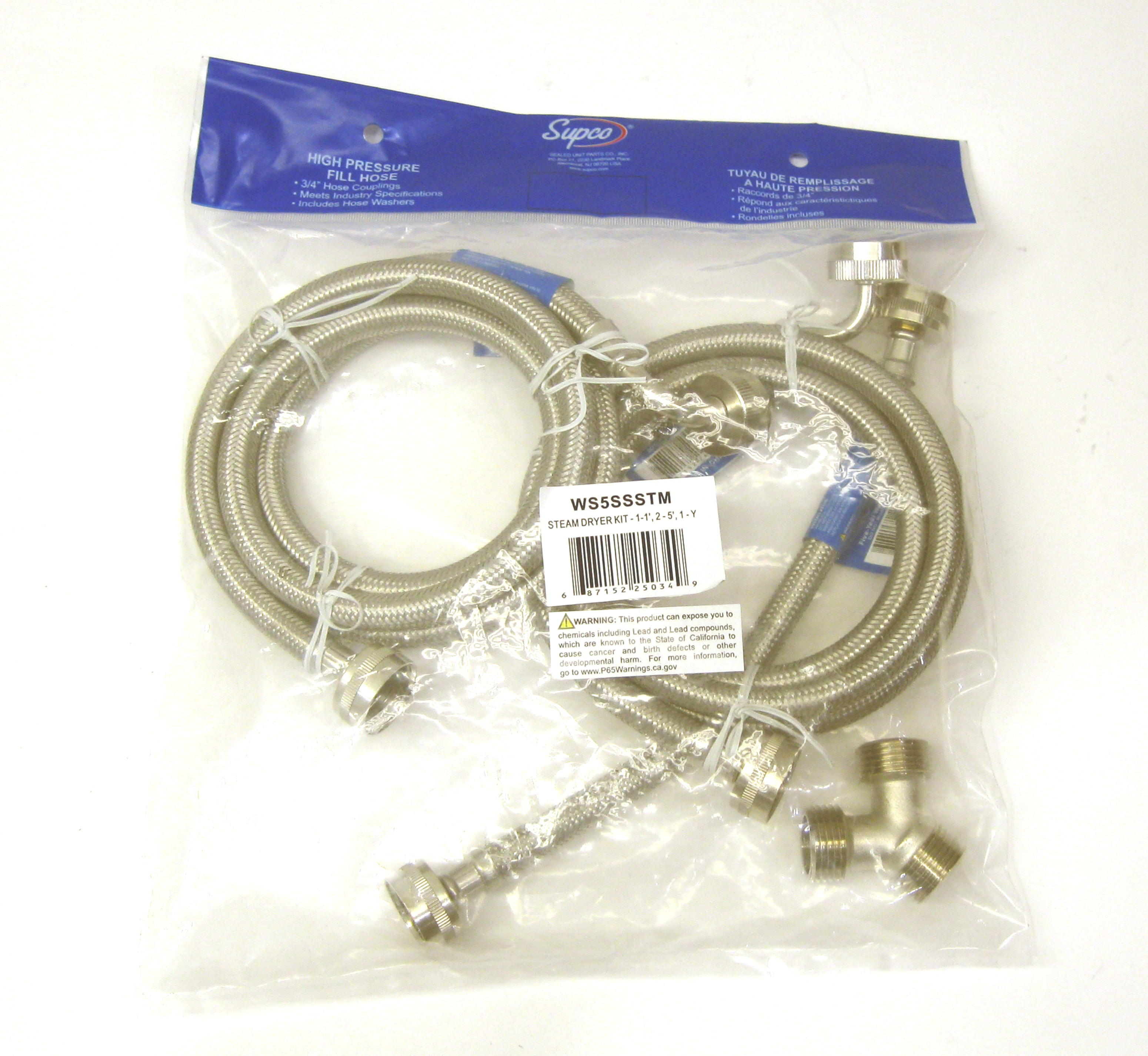 Supco WS5SSSTM Dryer Steam and Washing Machine Stainless Steel Hose Kit