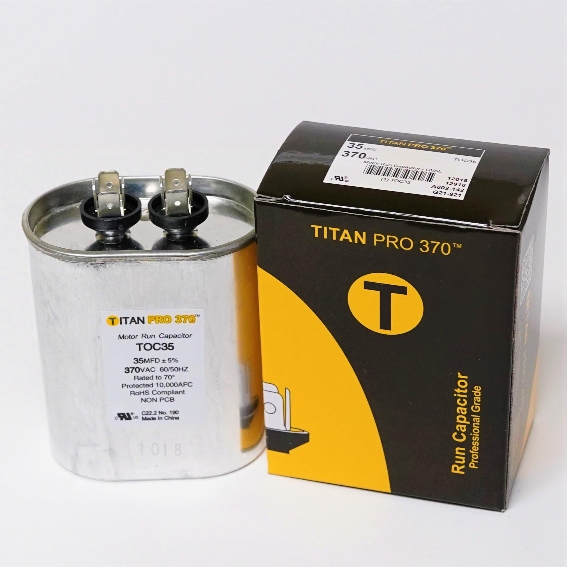 TitanPro TOC35 HVAC Oval Motor Run Capacitor. 35 MFD/UF 370 Volts